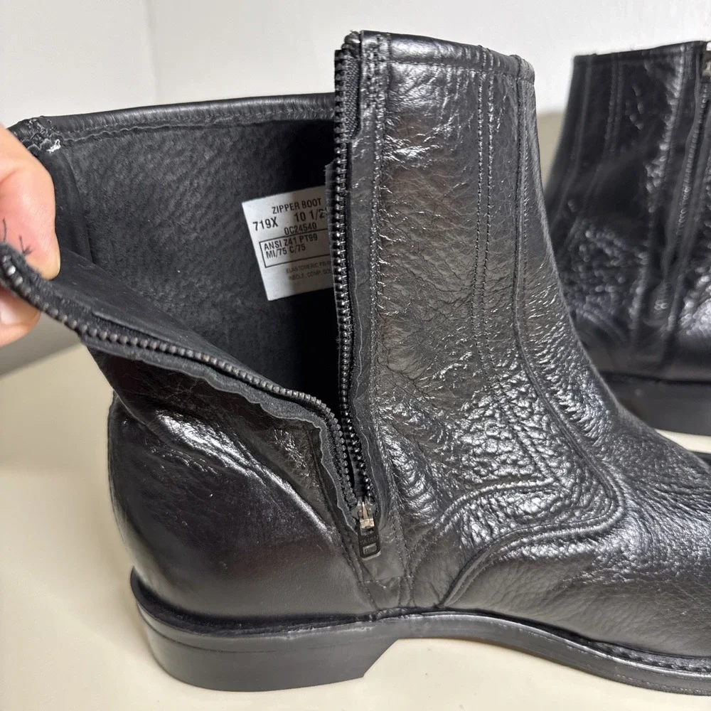 Iron Age Biker Boots Mens Sz 10,5 D Black Leather Side Zip Steel Toe Work Shoes